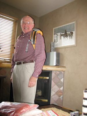 Dad on Christmas morning, packed and ready to go backpacking.