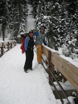 Dad and Catherine on a bridge over the South fork of the...