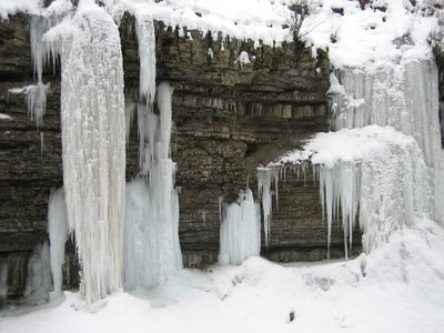 Water flows down off the cliff (and quickly turns to...