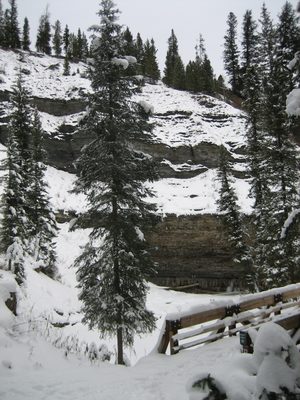 Looking down on a pretty bridge and the cliffs over the river.
