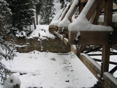 Detail of one of the pretty bridges on the hiking path. ...