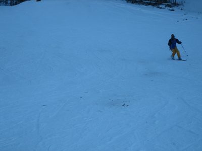 Catherine cruising on the bunny hill under the Derringer...