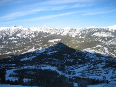Shadow cast by Lone Mountain on Big Sky Mountain Village.