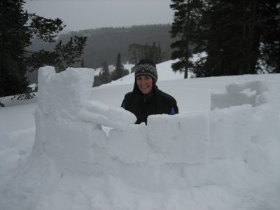 Catherine, inside her igloo.