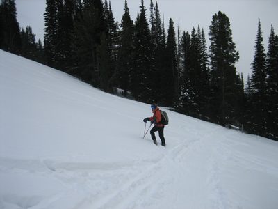 John, pausing on the ski out of Beehive Basin.