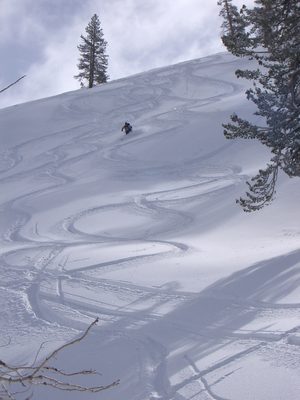 Last one off the hill:  John, making some semi-fresh...