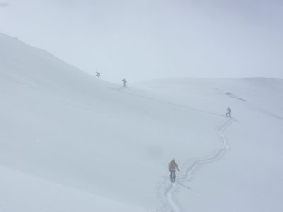 Bob, crossing an avalanche-prone slope just below the...