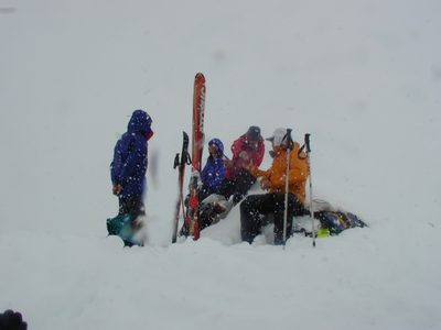 Lunch and snowflakes. (Top of Alta Peak.)