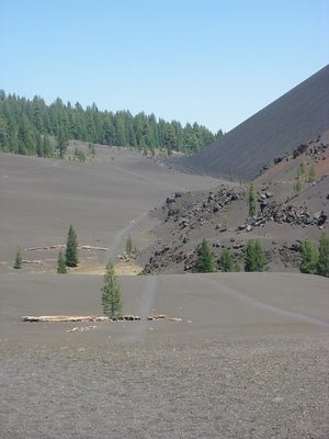 The trail approaching Cinder Cone from the west.
