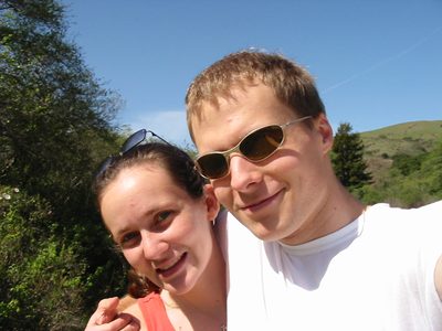 Rachel and John self-portrait on a hike to the coast in Big Sur.