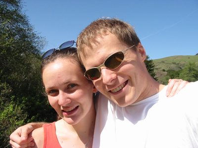 Rachel and John self-portrait on a hike to the coast in Big Sur.