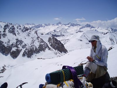 Bob enjoying a bite to eat at Glen Pass: just over 12,000 ft.