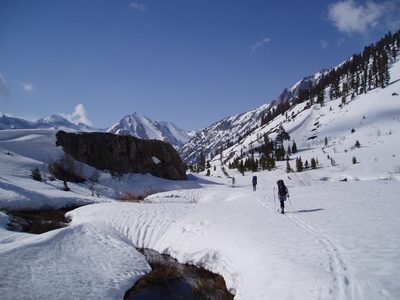 Trekking along.