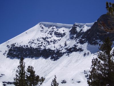 Quite a cornice.  Looking south somewhere along Woods Creek.