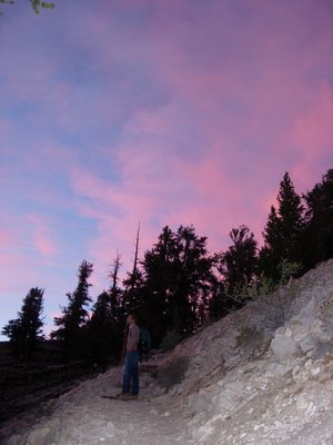 John looking out over the Sierra as the light quickly fades.