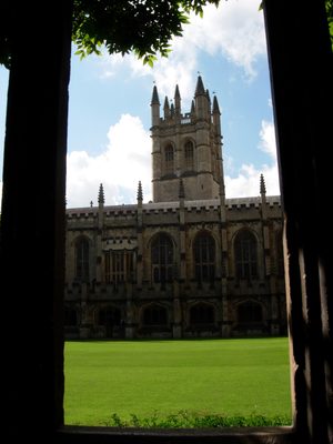 A view across the cloisters towards Magdalen Tower
