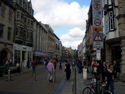 Down Cornmarket Street, a busy pedestrian zone/shopping district