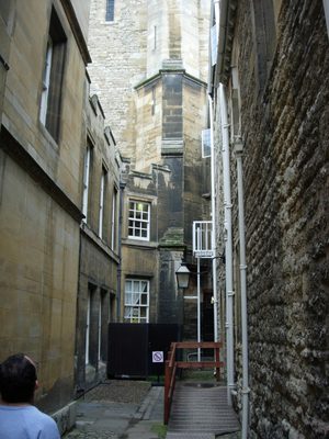 A view down an alleyway inside the Old Quad