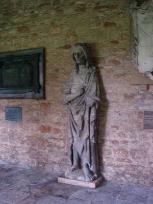 One of the statues of 14th-century bishops that line the...