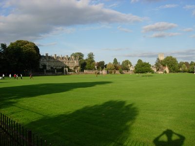 Another view across the rugby field. Merton College is...