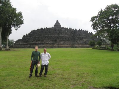 Trevor and John next to Borobudur.
